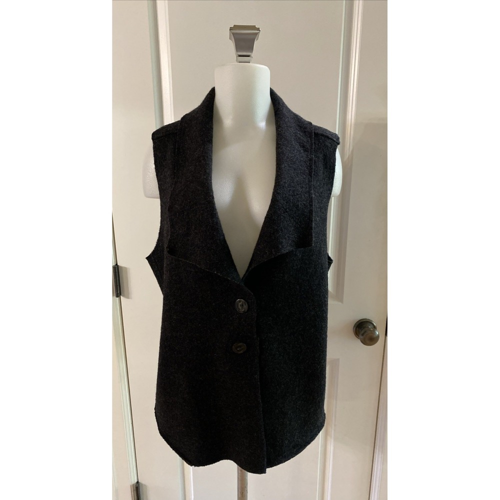 Cut Loose Boiled Wool 2-Button Vest Deep V-Neck Lagenlook Charcoal Grey Medium